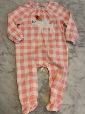 Mud Pie Pink Gingham Unicorn Footie